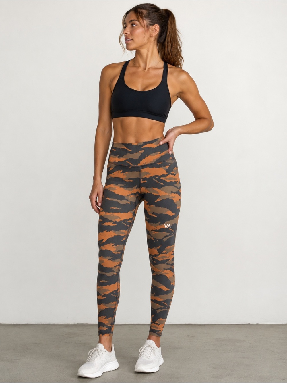 RVCA Rust & Charcoal Camo High-Rise Leggings